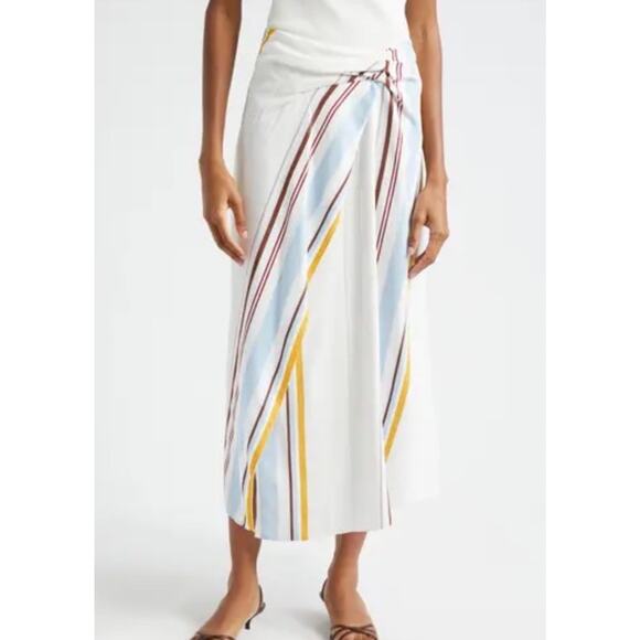 ALC Clara Midi Skirt Variegated White Blue Striped Women’s Size 4 - Picture 1 of 10